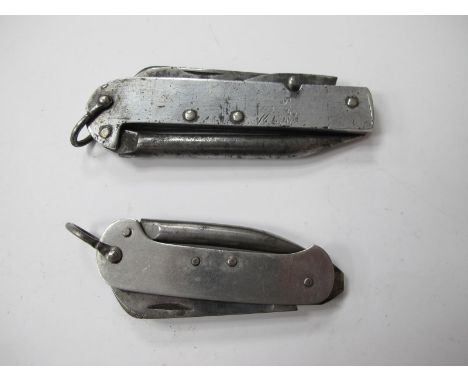 Jack Knives, one named, blade can opener, spike, lanyard 10cm closed, case XX Metal Stamping Ltd, blade, tin opener, spike an