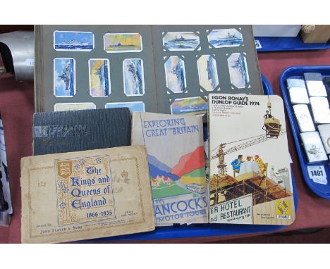 Hancock's Exploring Great Britain 1936, Egon Ronay's Dunlop Guide 1974, trade cards.