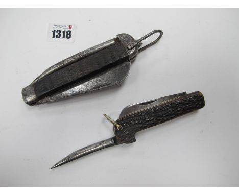 American Knife, possibly 'Camillus', single blade, spike and lanyard ring, 13cm closed; similar smaller knife single blade, s