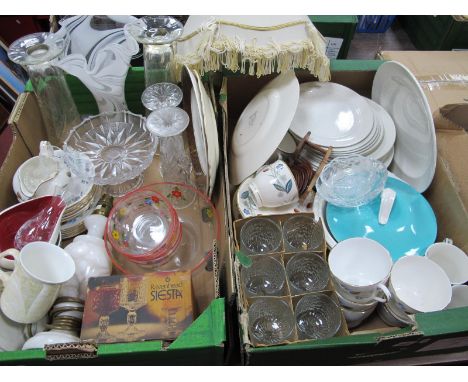 Ravenhead Glasses, fruit set, other glassware, Colelough, Grindley other ceramics, table lamp, etc:- Two Boxes.