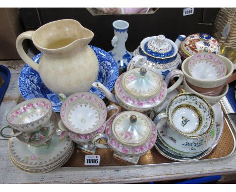 Early XX Century Rose Decorated China Tea Service, of eleven pieces, Booth's teapot, Ridgway 'Old Derby' lidded jar, etc:- On