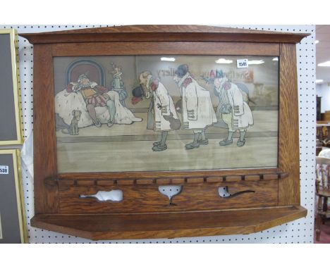 An Arts &amp; Crafts Early XX Century Oak Hanging Pipe Rack, of rectangular form with ten pipe holders and pierced with a vio