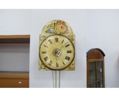 A XIX Century German White Dial Wall Clock, with Roman numerals, painted floral decoration.