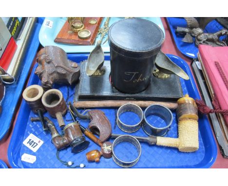 Smokers Pipes, tobacco set, napkin rings,:- One Tray.