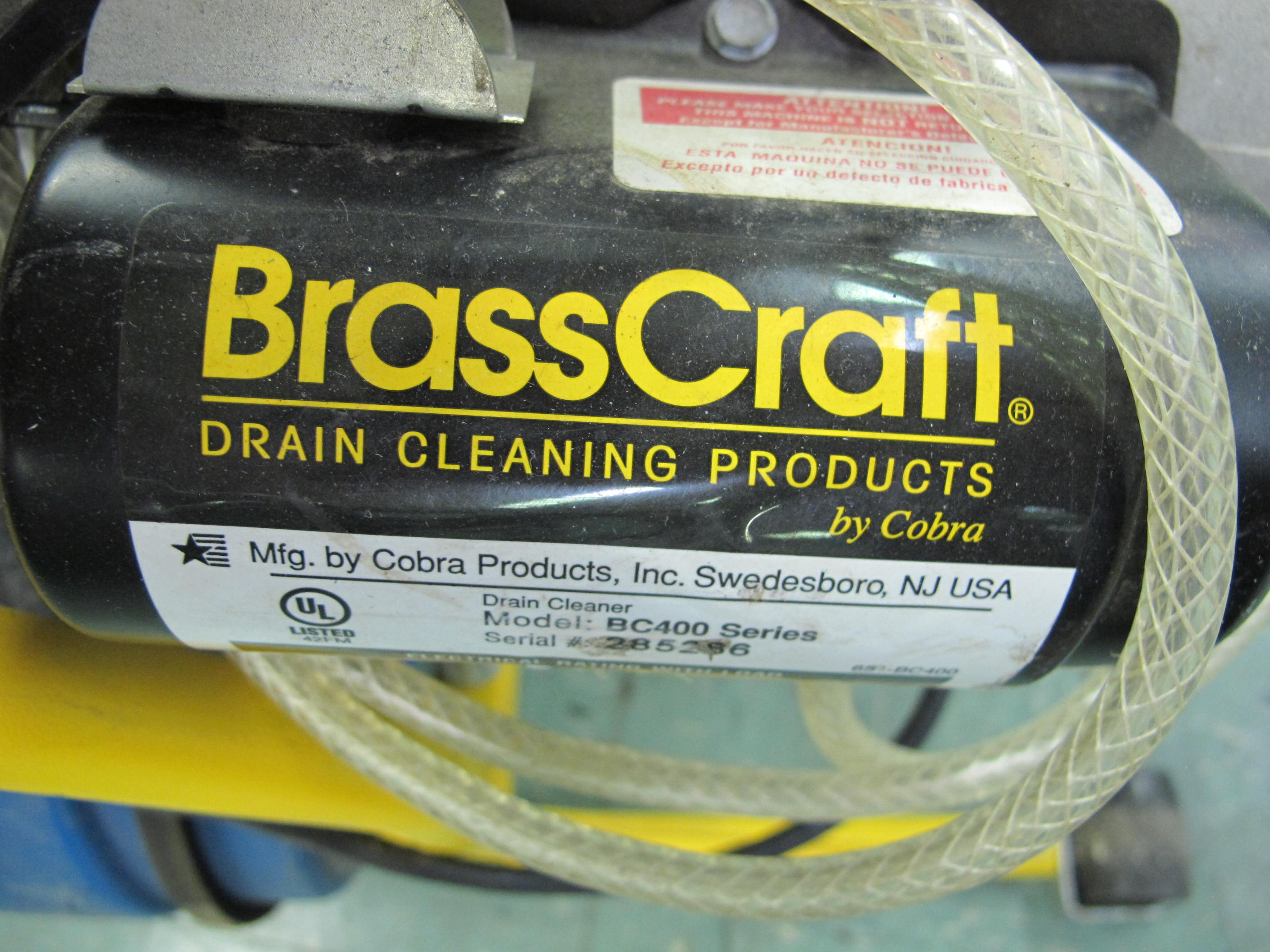 COBRA BRASSCRAFT DRAIN CLEANER, MODEL BC400, SERIAL 285286