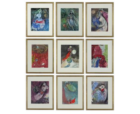AFTER MARC CHAGALL. SIRENES &amp; WEDDINGS. 1947, a set of nine off set lithographs – plate signed, 37cm x 27cm each.
