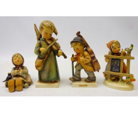 Four Hummel Goebel figures; 'Celestial Musician' H18cm, 'Happy Pastime', 'Little Cellist' & 'Signs of Spring' (4)   Condition