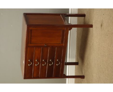 Edwardian mahogany music cabinet, five manuscript drawers with drop down fronts, single cupboard, W77cm, H81cm, D37cm   Condi