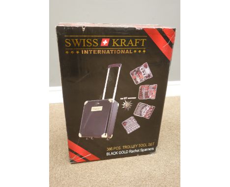 Swiss Kraft International 386 piece trolley tool set, including - socket set, screw drivers, hammer, pliers, allen keys, glue