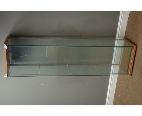 Light wood and glazed free standing shops display cabinet, W43cm, H164cm, D37cm - no key   Condition Report   Click here for 