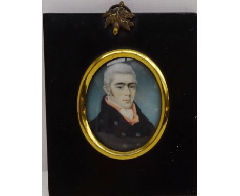 Portrait of a Gentleman, 19th century ivory miniature portrait unsigned and one other 5.5cm x 4.5cm and D2.5cm (2)   Conditio