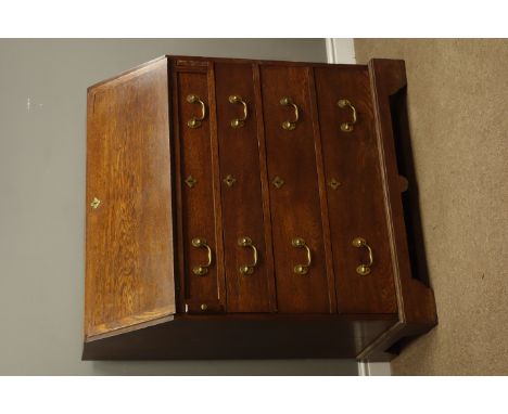 Late 18th century oak fall front bureau, interior fitted with pigeon holes and drawers, four graduating drawers, on bracket f
