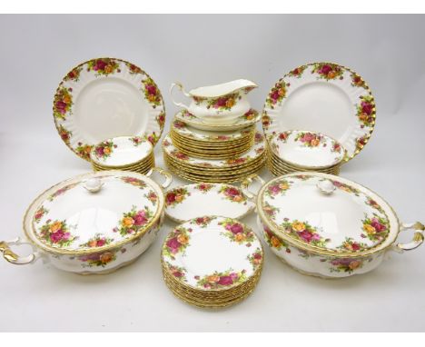 Royal Albert 'Old Country Roses' dinner service for eight persons comprising dinner plates, side plates, tea plates, salad bo