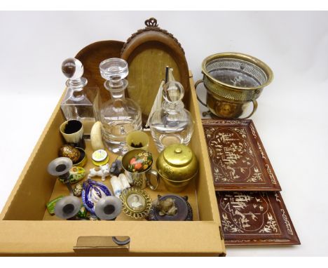 Lipton brass tea caddy, a souvenir from the 1925 British Empire Exhibition, 19th century partially carved whale tooth, Crumml