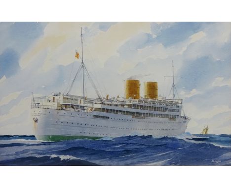 Reina del Pacifico - Steam Ship Portrait, 20th century watercolour signed by K. Glen 26cm x 41.5cmNotes: Passenger ship of th