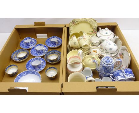 Three 19th century Willow pattern coffee cans and saucers, four tea bowls & two saucers and slop bowl, probably Miles Mason, 