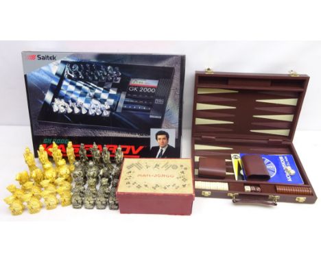 Chad Valley Mah-Jongg set in original box, leather cased Backgammon set, Saitek Kasparov GK 2000 chess computer in original b