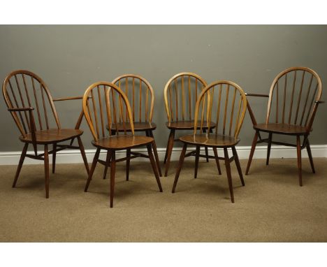 Set six Ercol 'Windsor' beech and elm stick and hoop back chairs   Condition Report   Click here for further images, conditio