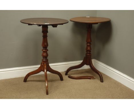 19th century mahogany tripod table, circular top on turned column, three splayed legs (D49cm, H72cm), and a similar table    