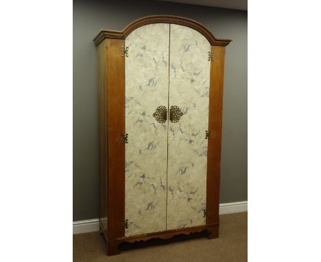 20th century arch top oak wardrobe, with two faux marble doors on bracket feet, W113cm, H200cm , D51cm 