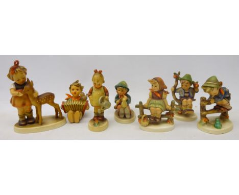 Seven Hummel Goebel figures; 'Friends', 'Little Gardener' & four others (7)   Condition Report  Friends - chip to ribbon. Gir