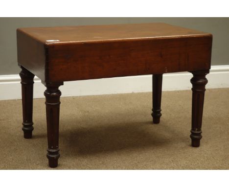 Victorian mahogany bidet, shaped ceramic basin, with removable cover, on turned fluted supports, 61cm x 37cm, H42cm   Conditi