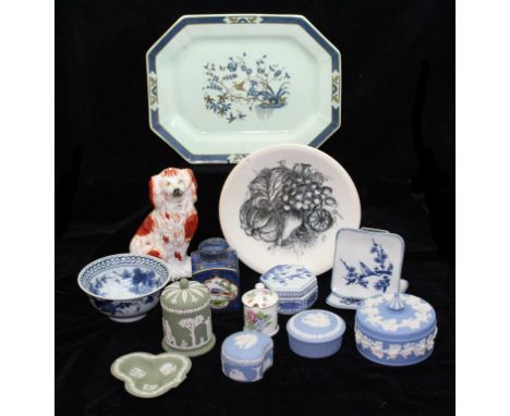 A Crown Staffordshire tea canister and cover, decorated in the manner of first period Worcester porcelain; a Staffordshire sp
