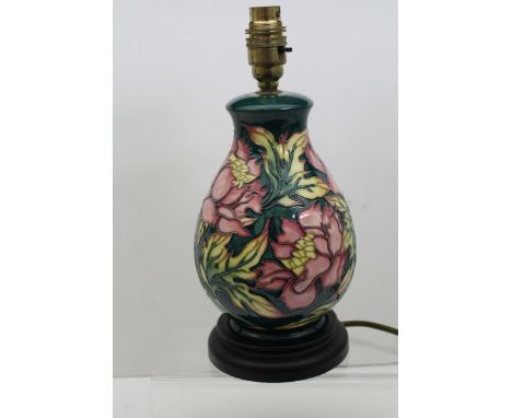 Philp Gibson for Moorcroft pottery, peony pattern lamp base, fitted for electricity, 29cm high