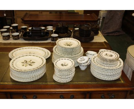 An extensive Royal Worcester Engadine tea and dinner service, printed with floral decoration, comprises twenty seven dinner p