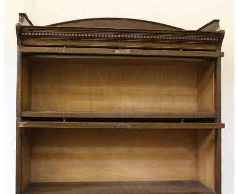 The Lebus Bookcase -Globe Wernicke style four section oak display cabinet with lift up doors, lower section has drawer unit, 