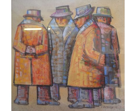 V Valacchi, a pastel drawing of four be-hatted Gentleman, signed &amp; dated 1975