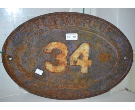 L&amp; N W R Cast Iron Bridge Plate No 34&nbsp; Unrestored