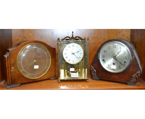 An anniversary clock with two 20th century mantle clocks