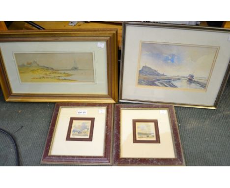 Two seascape watercolours and two similar prints
