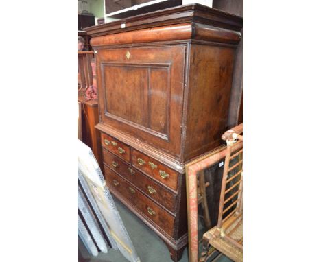 A Continental 19th century bureau, fall reveals, fitted interior on bracket feet Condition Report - Fall has loss lower left,