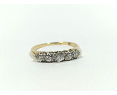 Diamond five stone ring with graduated brilliants ,the largest approximately .15ct, gold, size 'O' 