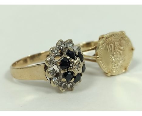 9ct gold gem ring and another, 8.5g. (2). 