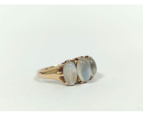 Edwardian ring with three moonstones '15ct'  Size 'O' 