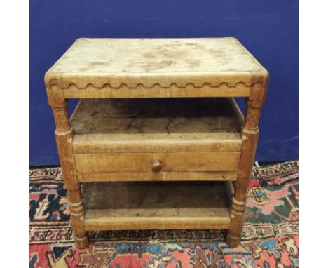 Robert "Mouseman" Thompson oak rectangular occasional side table with moulded frieze above undertier, drawer and lower undert