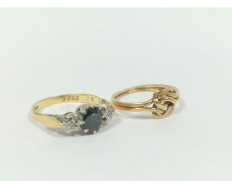 Sapphire and diamond ring and another both 18ct gold. 4.7g 