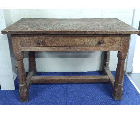 Robert "Mouseman" Thompson, oak side table, the rectangular top with scroll incised corners above single frieze drawer on fac