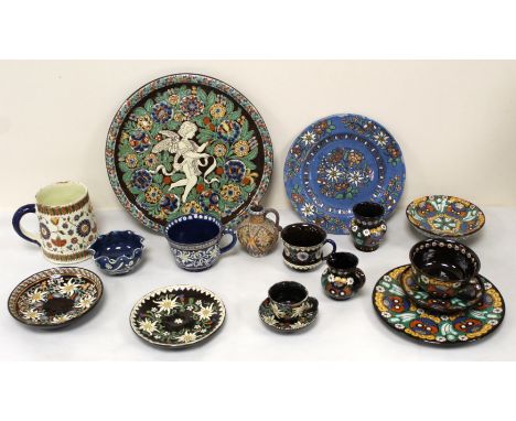 Seventeen pieces of Swiss Thune pottery including plates, cups, saucers, etc. (17). 