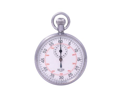 HEUER Vintage Stoppuhr. Metall, verchromt. Handaufzug-Werk. Werk Nr. 801976. Serien Nr. 818696. Gebrauchsspuren an Gehäuse un