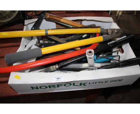 A box of various hand tools
