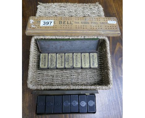 2 sets of Dominoes to include woodbine metal &amp; advertising cribbage board