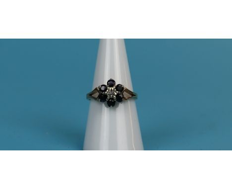 Gold diamond &amp; sapphire cluster ring