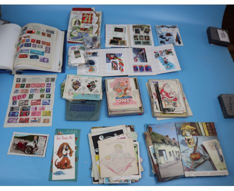 Stamps - All World - Album, books and loose together with some vintage greetings cards etc