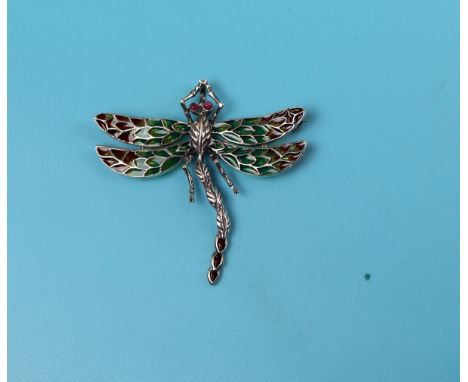 Silver &amp; plique-à-jour enamel dragonfly brooch