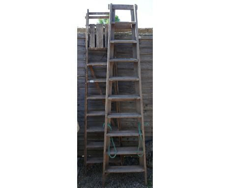 2 sets of vintage wooden step ladders