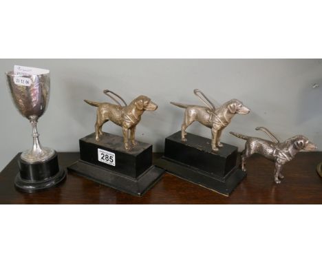 3 white metal guide dog figures &amp; Mappin &amp; Webb cup